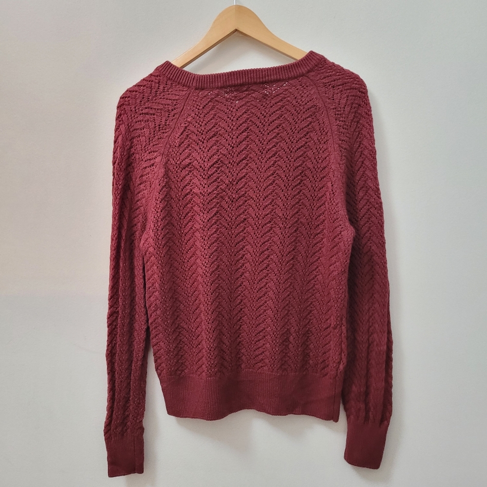 WILFRED ARITZIA ARBOR Knit Pointelle 100% Merino Wool Burgundy Rust Sweater M - Picture 3 of 5
